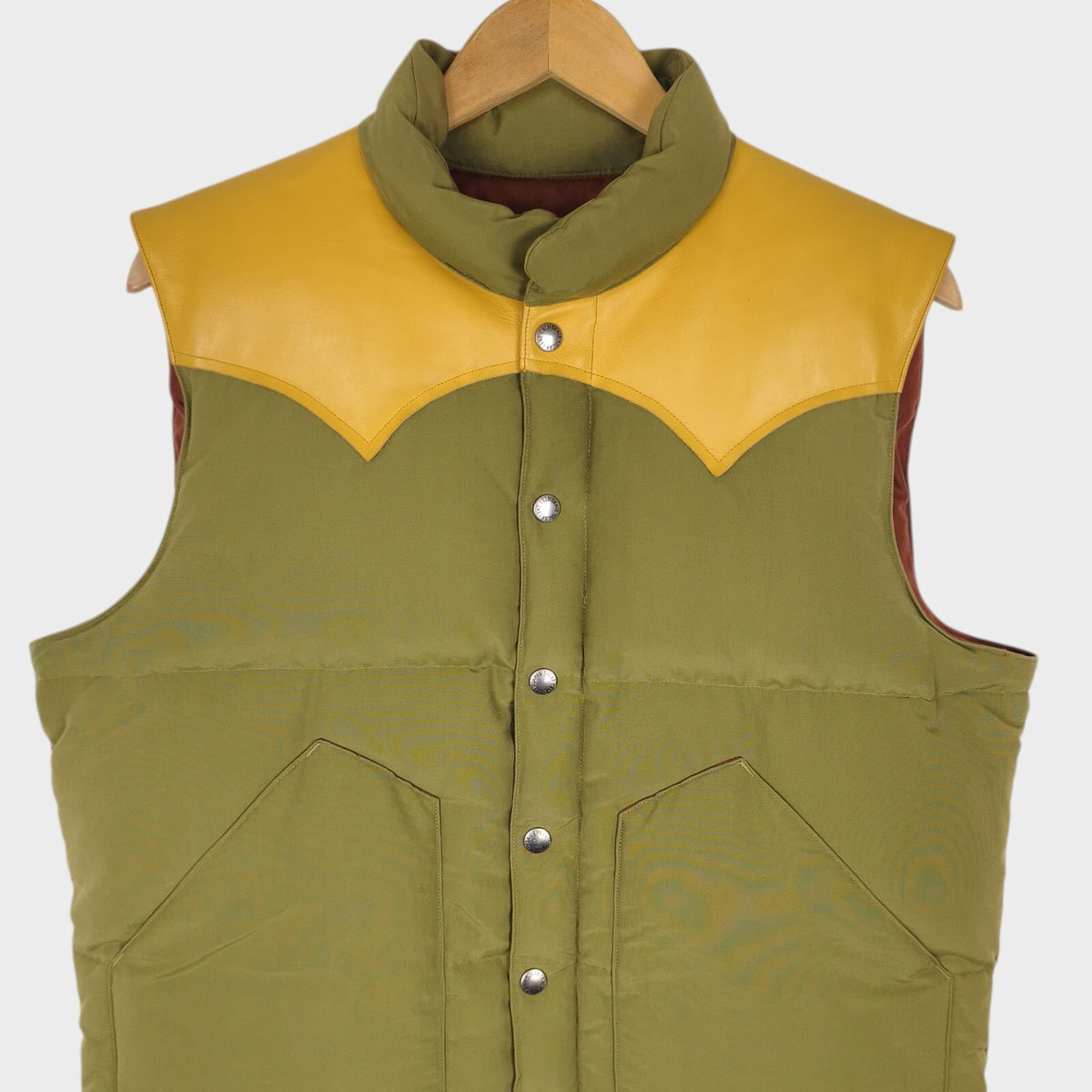 SUGAR CANE Men's Olive Green Cotton/Nylon Leather Yoke Down Vest Gilet