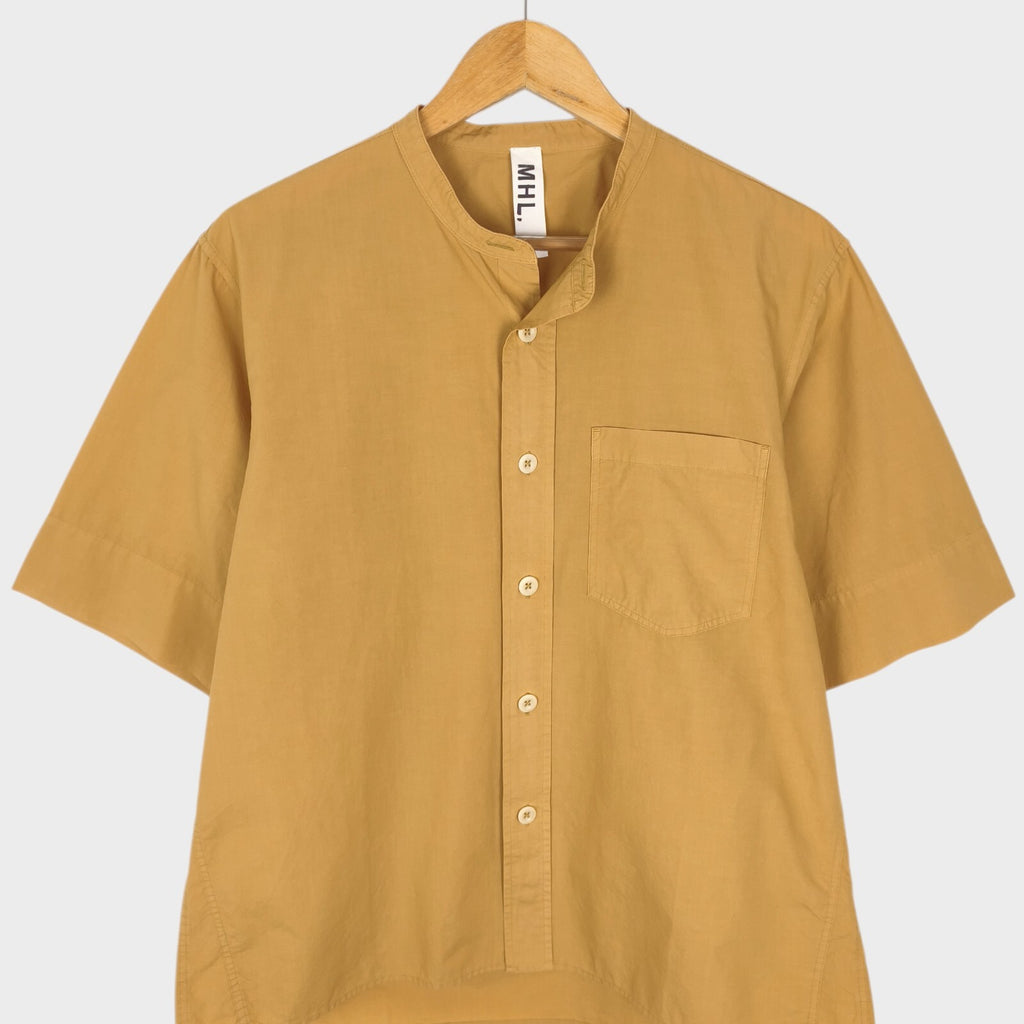 MHL MARGARET HOWELL Men's Camel Band Collar Short Sleeved Shirt