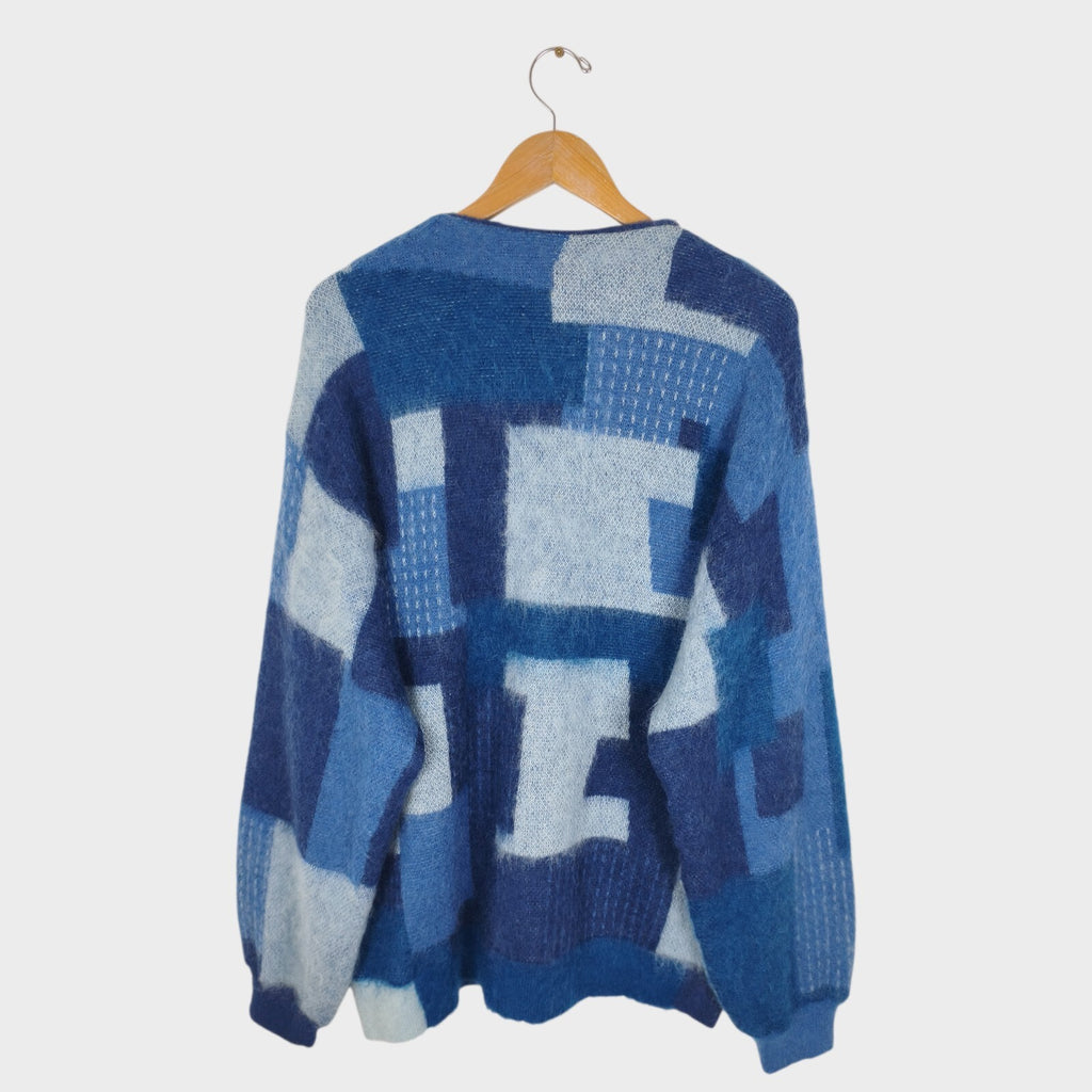 BEAMS JAPAN Men's Made in Japan Blue Boro Jacquard Shaggy Mohair Cardigan