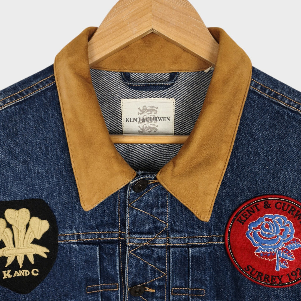 KENT & CURWEN Men's Blue Made in Italy Embroidered Patches Denim Jacket