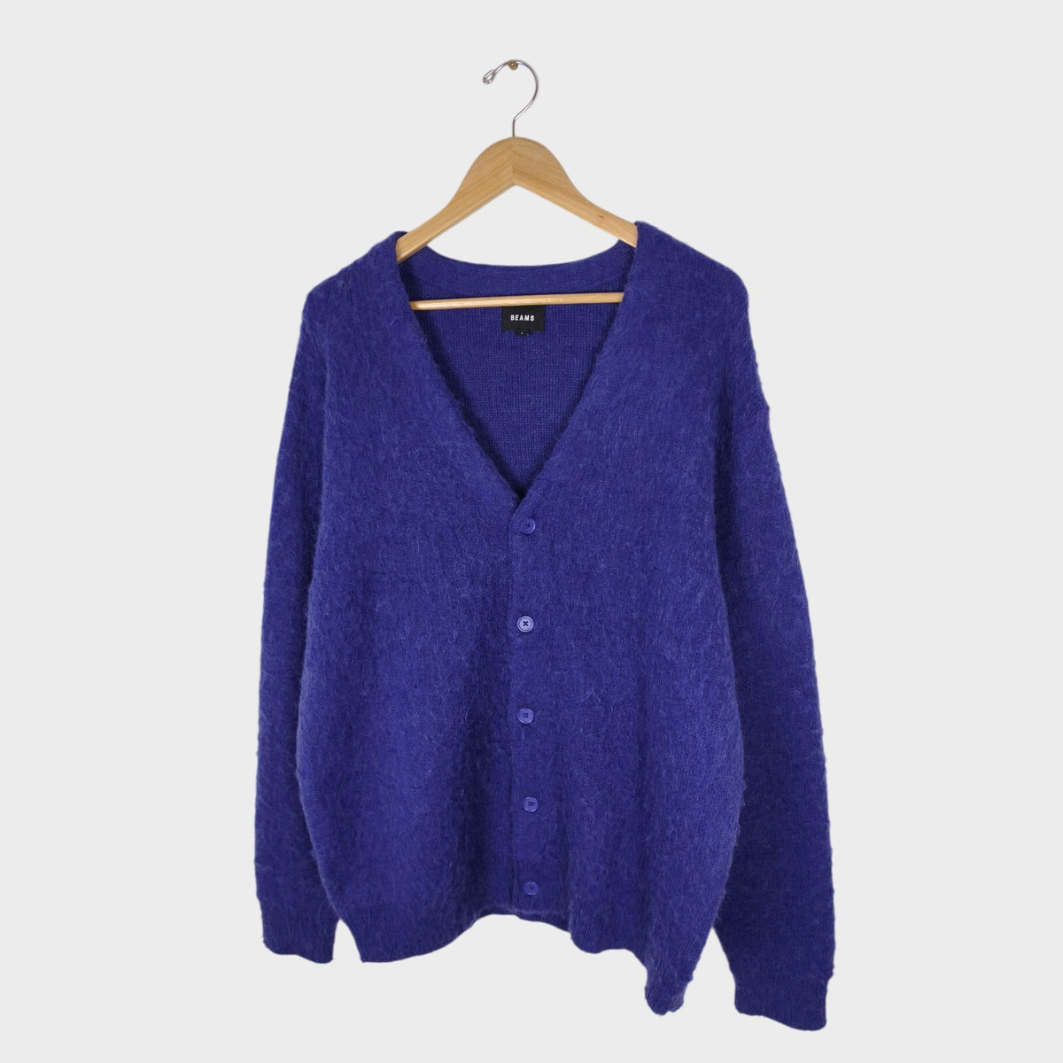 BEAMS Men's Purple Mohair Blend Shaggy Grunge Cardigan