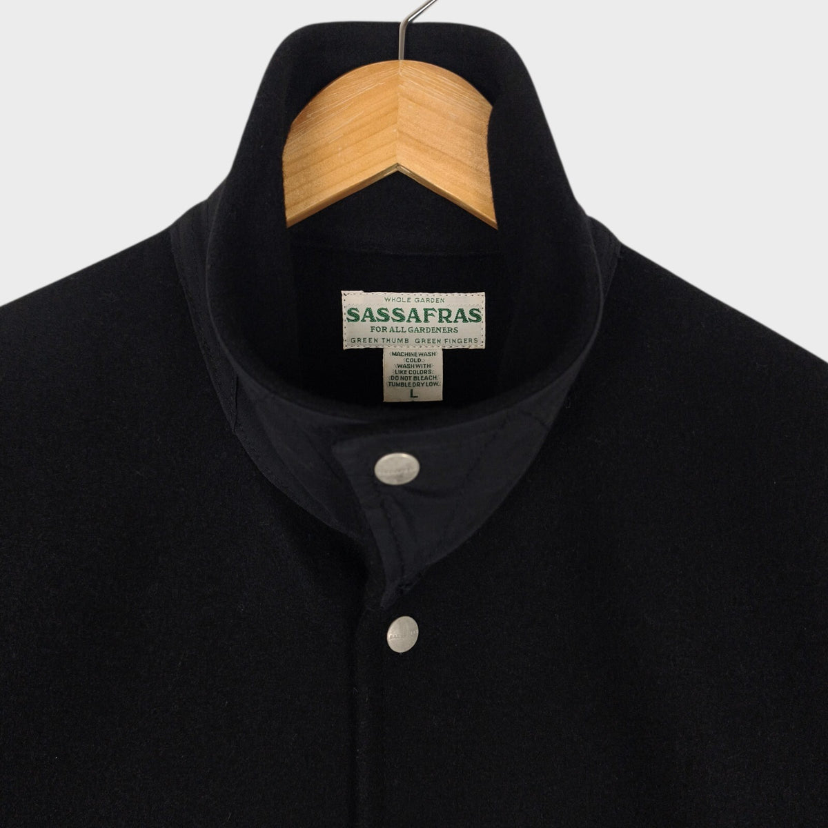 SASSAFRAS Men's Made in Japan Black Heavyweight Melton Wool Flower Hunter Jacket
