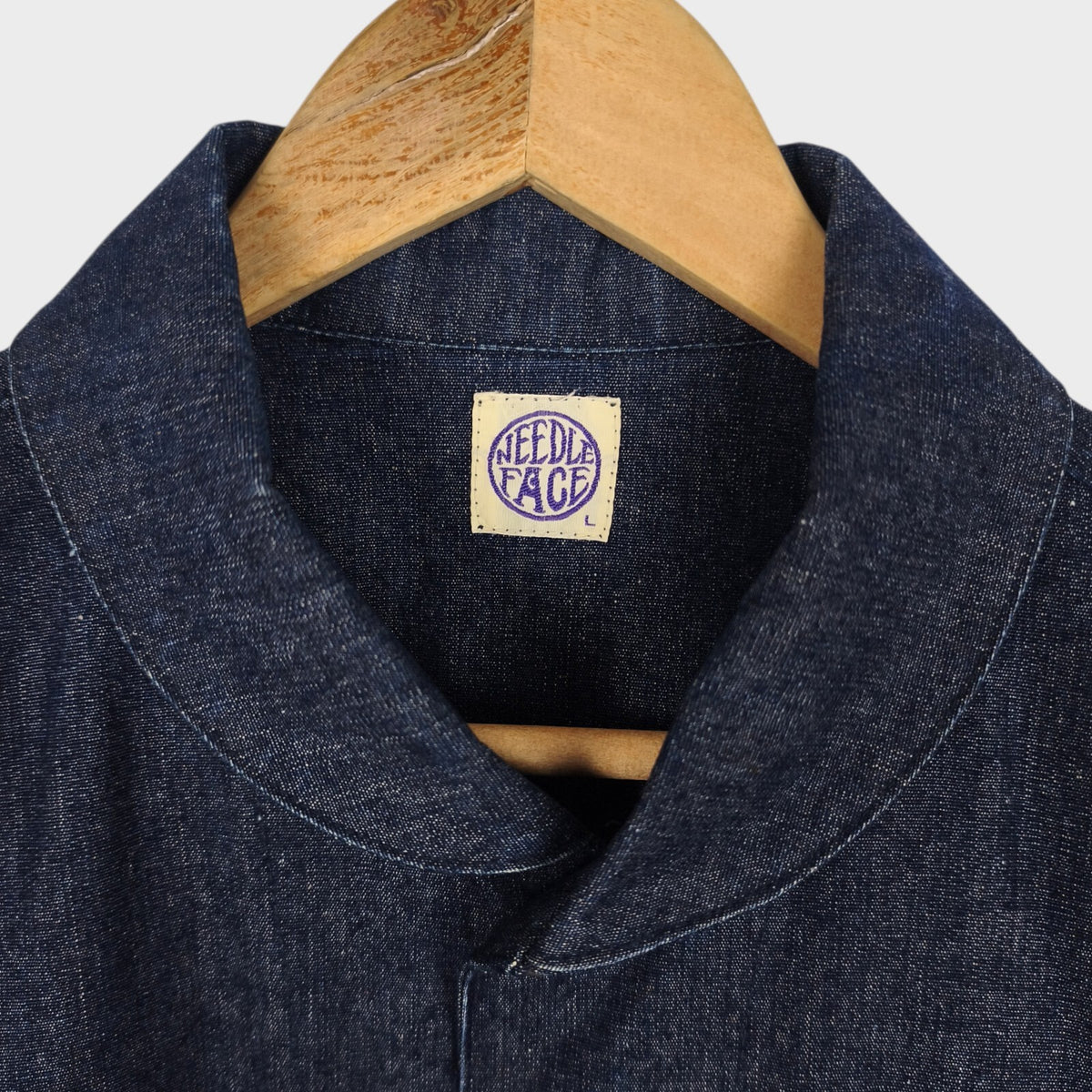 NEEDLE FACE Men's Made in USA Rigid Denim Shawl Collar Chore Jacket
