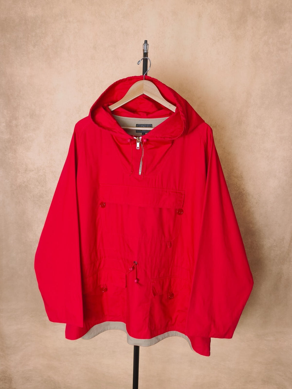 BEAMS PLUS Men's Red Sports Euro Anorak Parka Smock Jacket