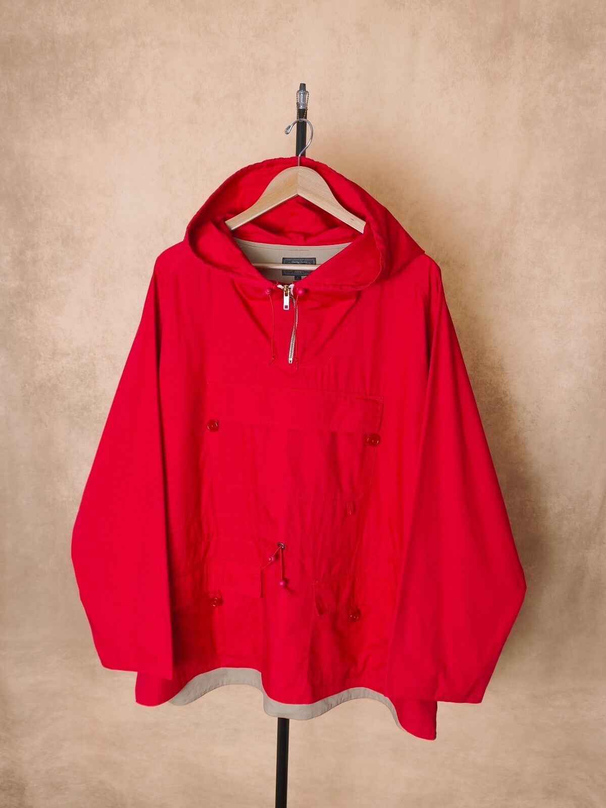 BEAMS PLUS Men's Red Sports Euro Anorak Parka Smock Jacket