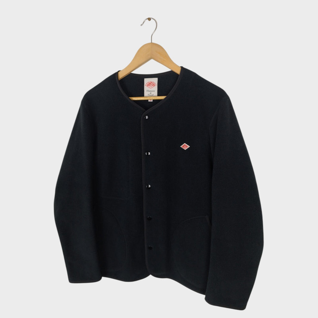 DANTON Men's Black Made in Japan Collarless Fleece Jacket