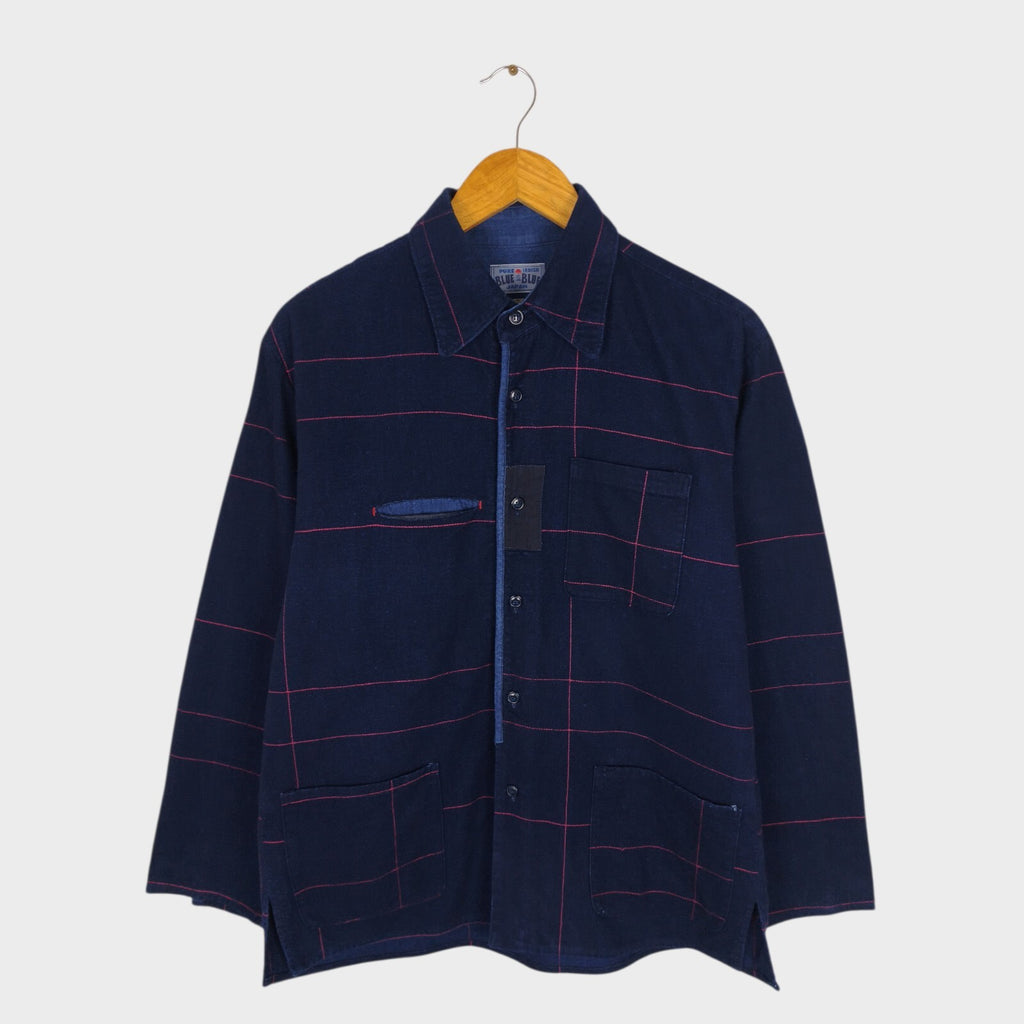 BLUE BLUE JAPAN Men's Made in Japan Navy Blue Brushed Flannel Shirt