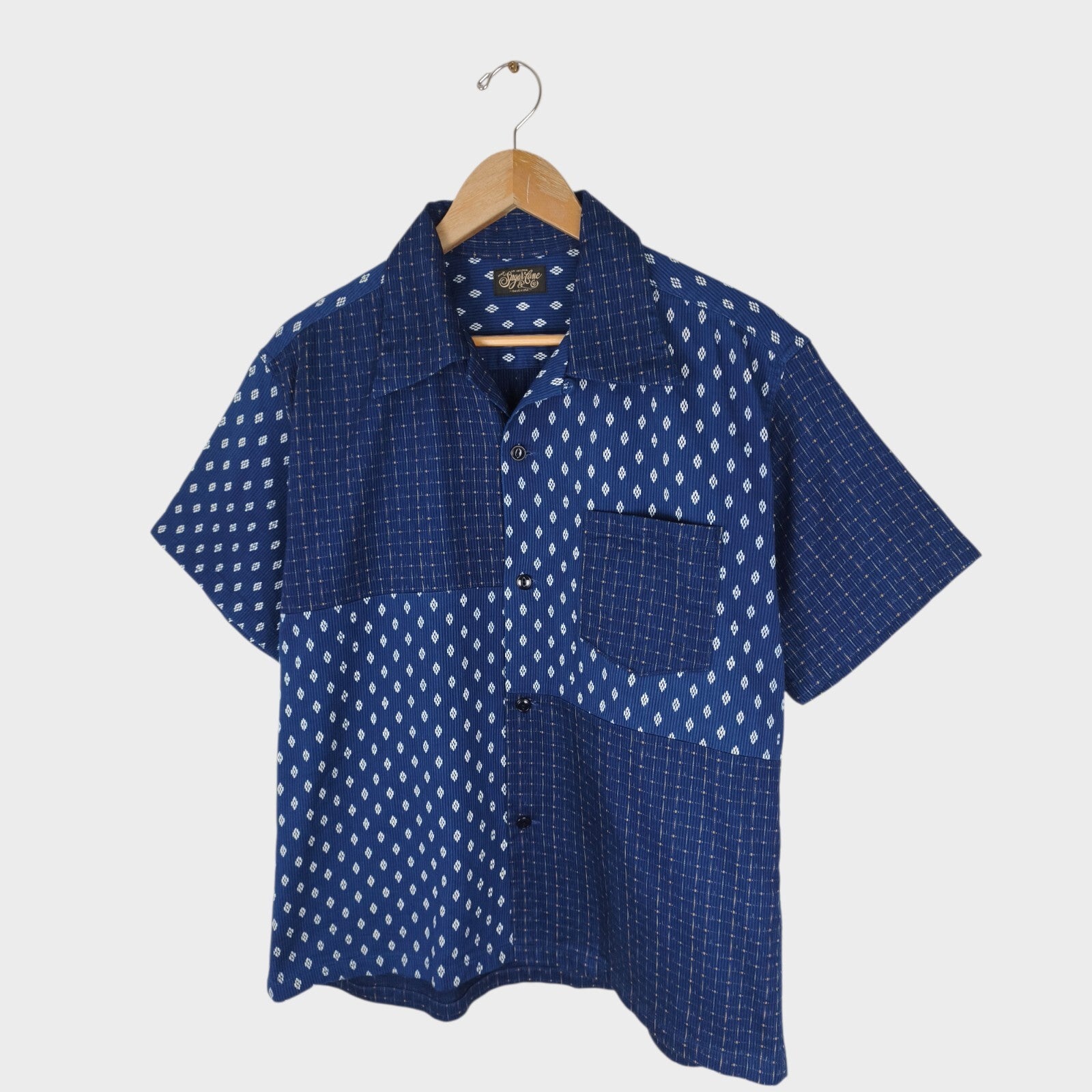 SUGAR CANE Men's Made in Japan Indigo Blue Cord Pique Patchwork Shirt