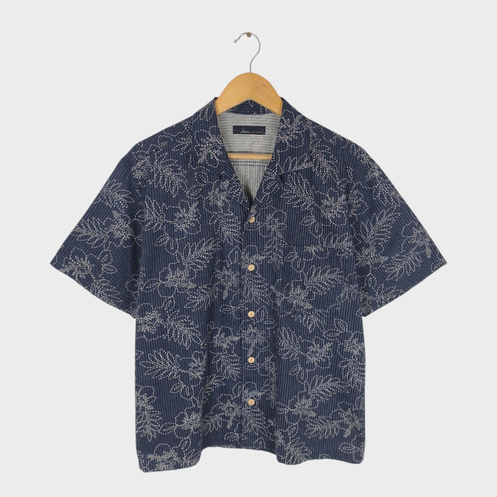 ETERNAL BICCHU KURASHIKI Men's Made in Japan Dark Blue Floral Sashiko Shirt