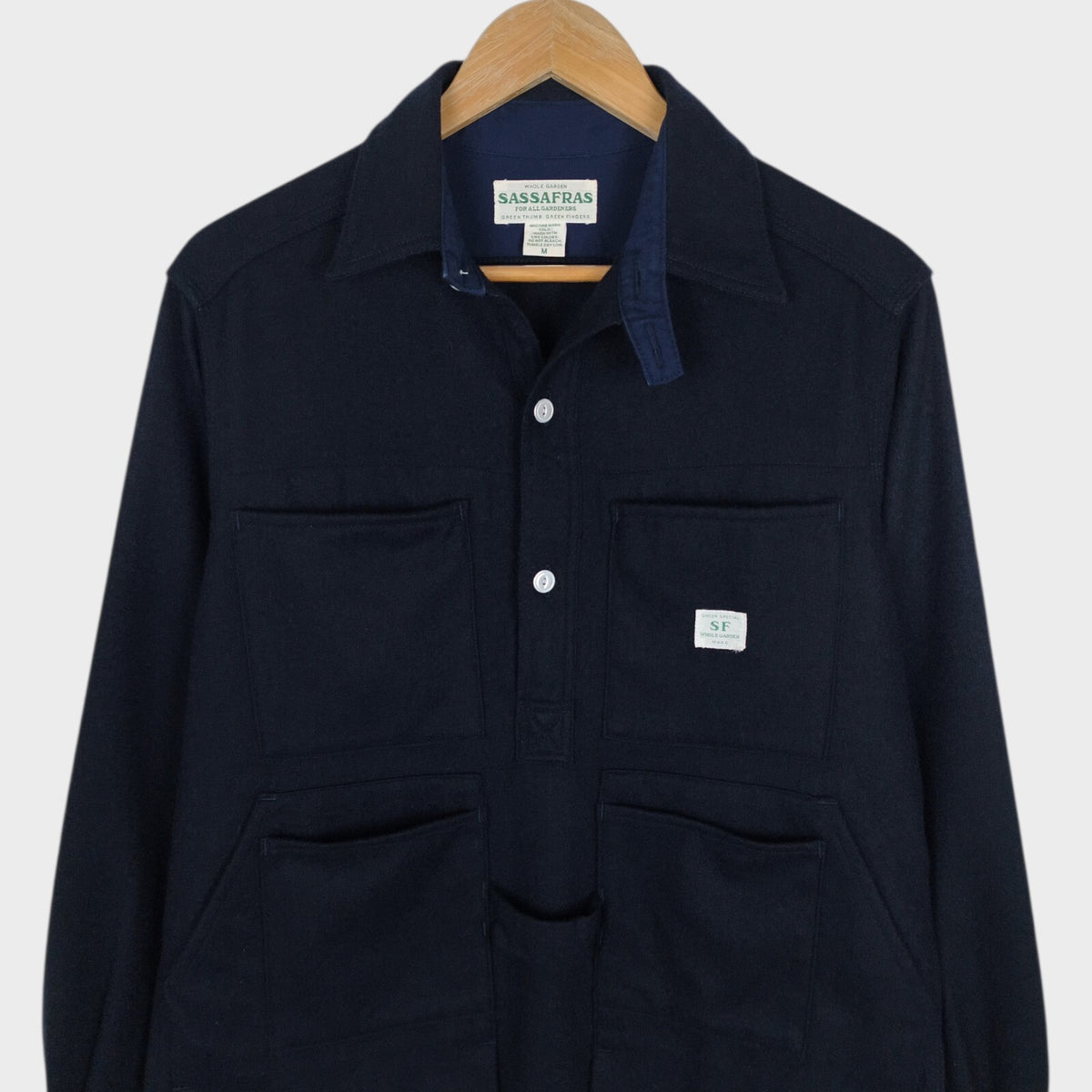 SASSAFRAS Men's Made in Japan Wool Utility Pullover Overshirt