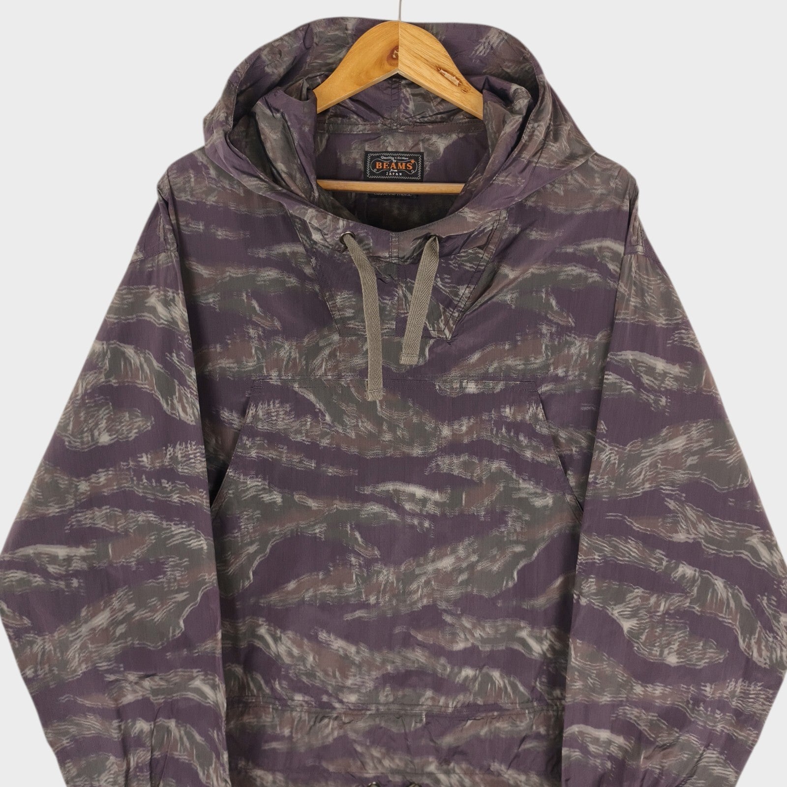 BEAMS PLUS Men's Camo Print Oversized Fit Sports Smock Anorak Parka Jacket