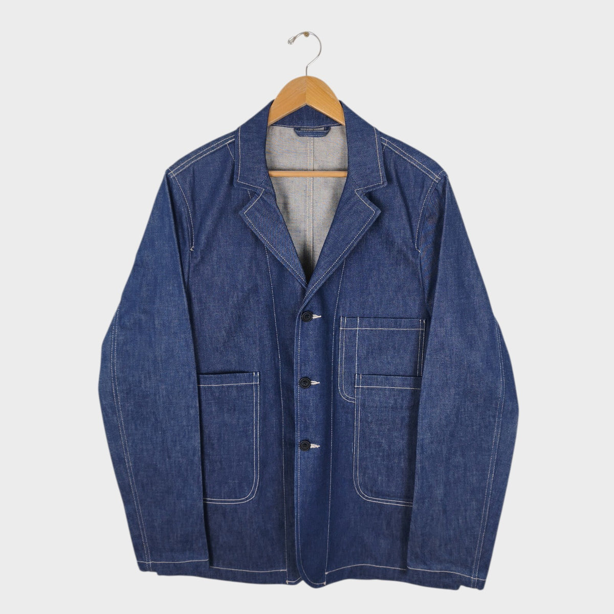 E.TAUTZ Men's Blue Made in UK Rigid Raw Denim Chore Jacket