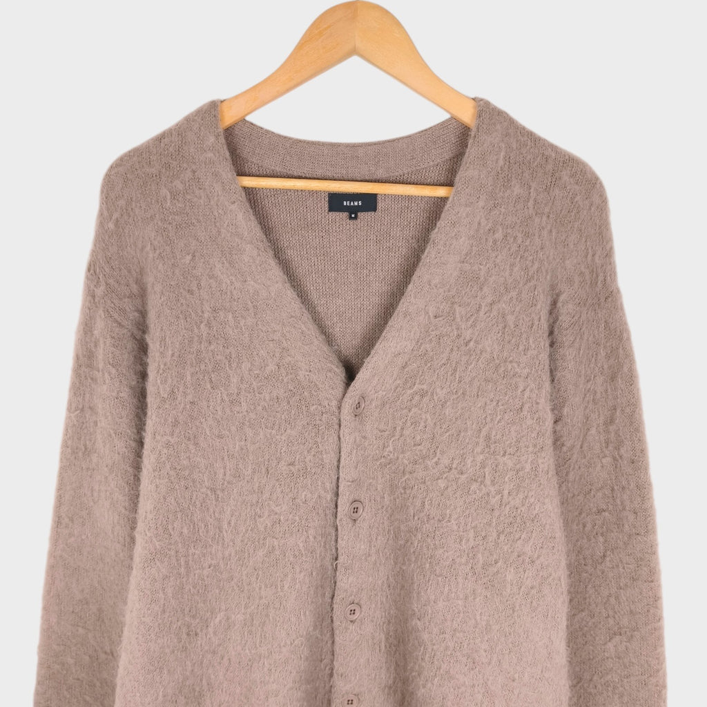 BEAMS Men's Mauve Mohair Blend Shaggy Grunge Cardigan