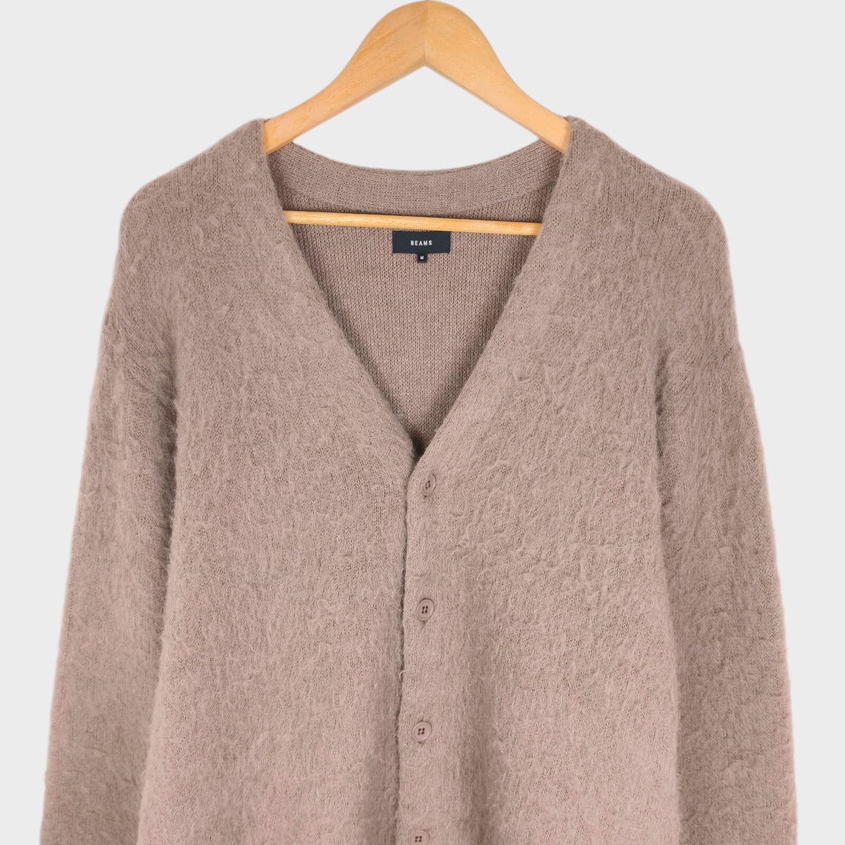 BEAMS Men's Mauve Mohair Blend Shaggy Grunge Cardigan
