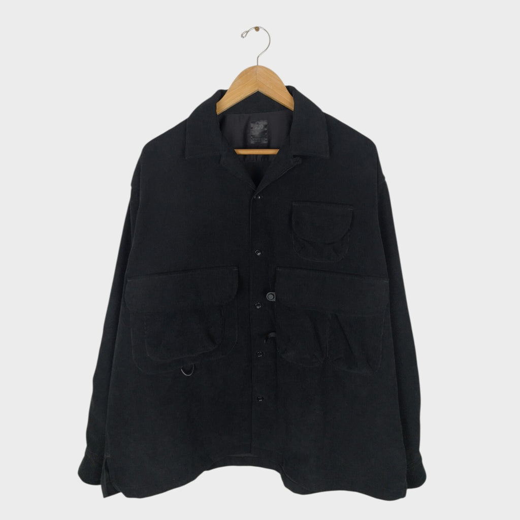 DAIWA PIER39 Men's Black Corduroy Tech Fisherman's Open Collar Overshirt