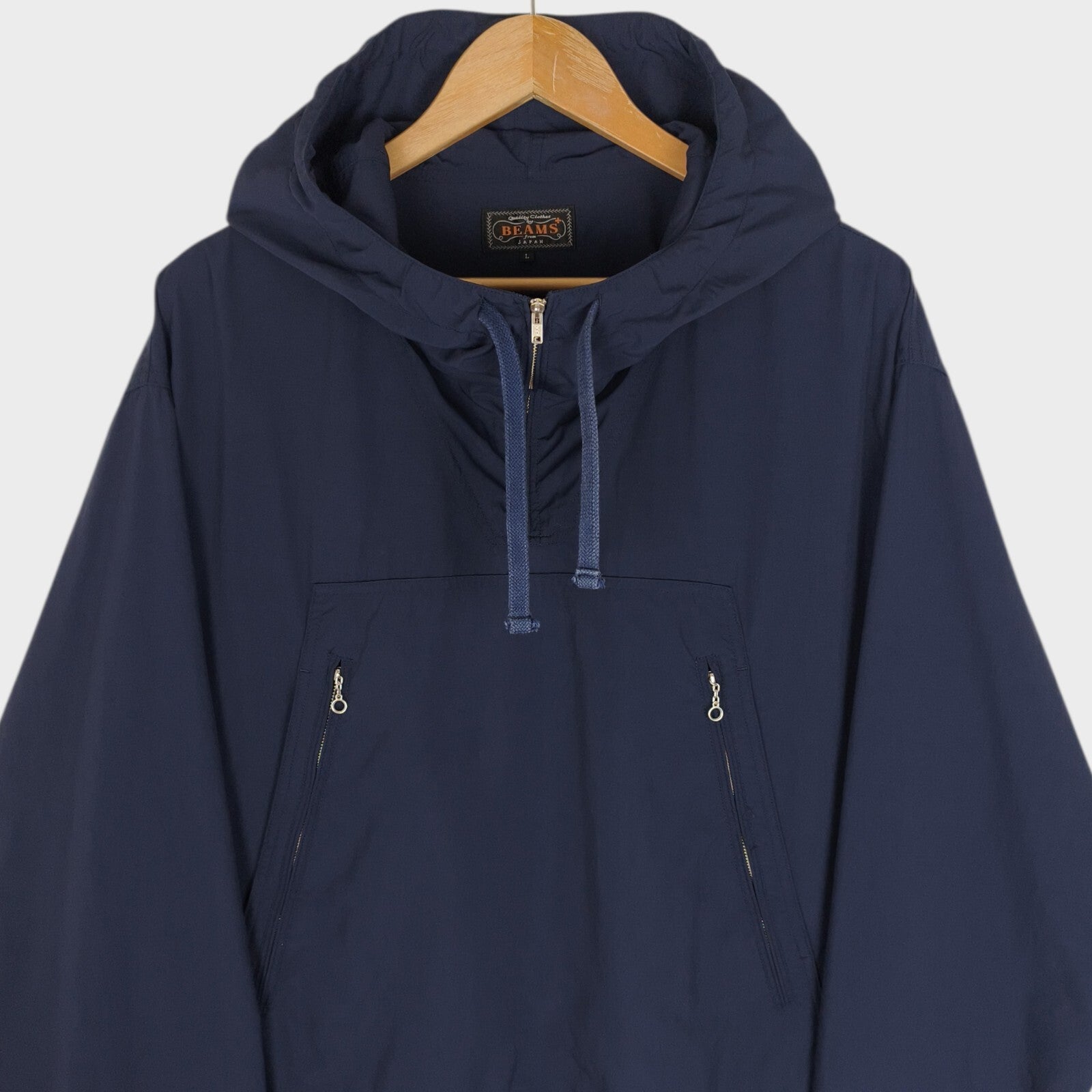 BEAMS PLUS Men's Navy Blue Oversized Fit Smock Anorak Parka Jacket