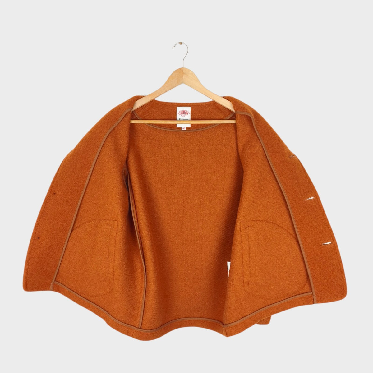 DANTON Men's Made in Japan Orange Wool Melton Collarless Jacket