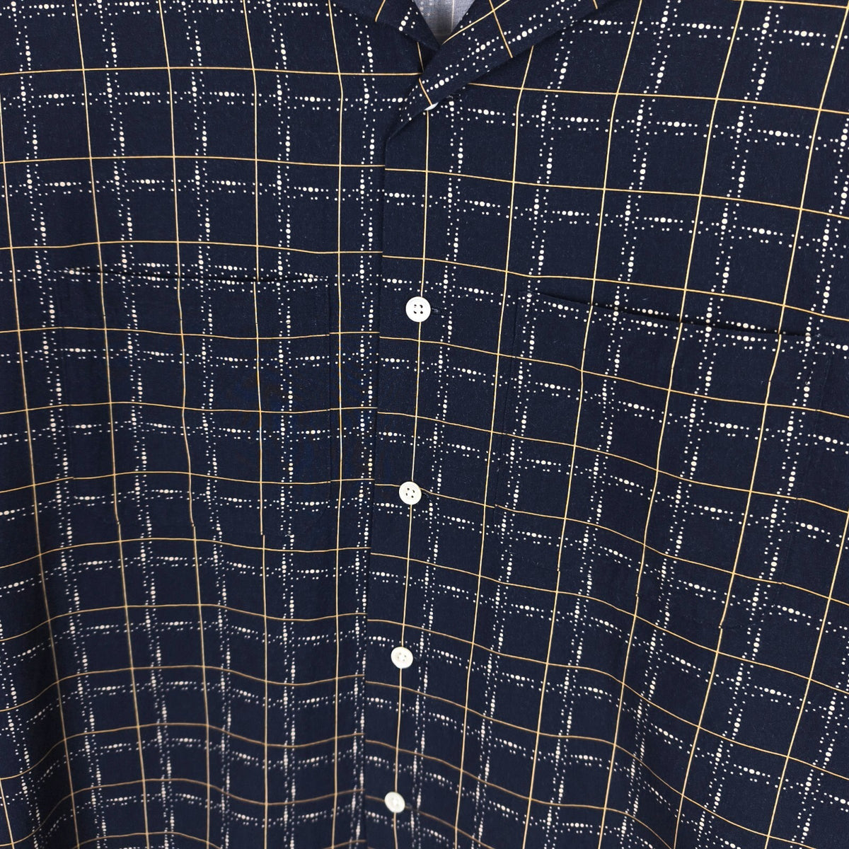 BEAMS PLUS Men's Made in Japan Rayon/Cotton Checked Camp Collar Shirt