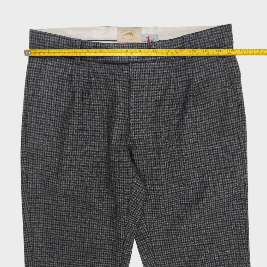 BURROWS & HARE Men's Made in England Checked Wool Pleated Trousers