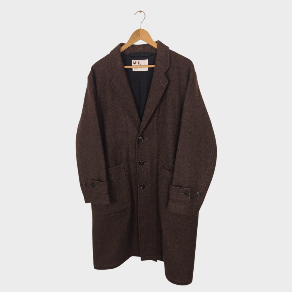 MHL MARGARET HOWELL Men's Brown Heavyweight 100% Melton Wool Coat