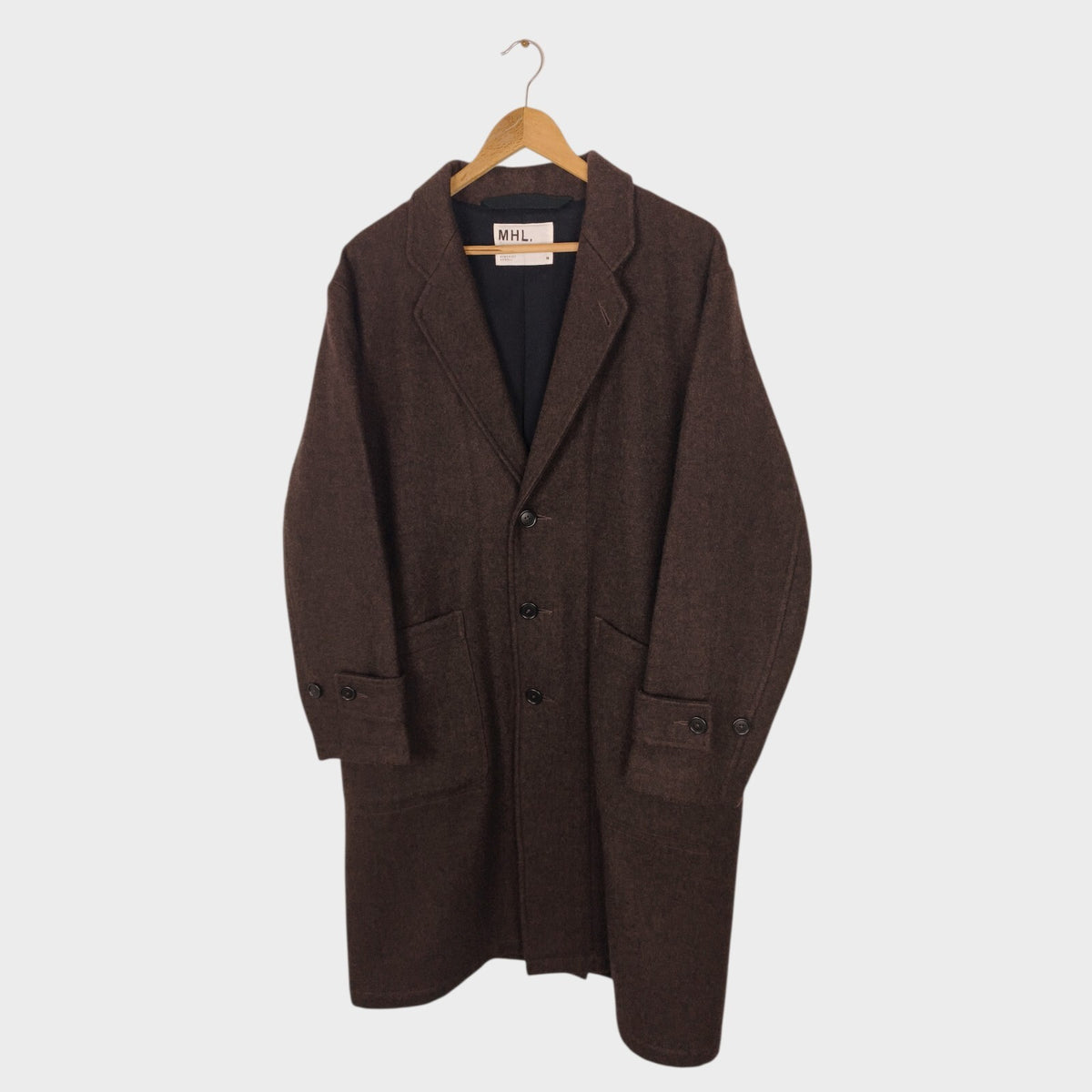 MHL MARGARET HOWELL Men's Brown Heavyweight 100% Melton Wool Coat