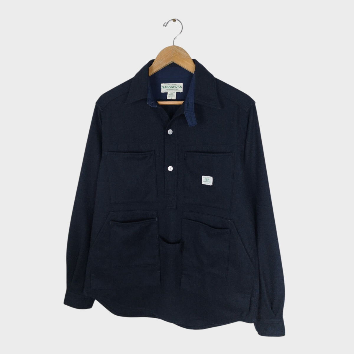 SASSAFRAS Men's Made in Japan Wool Utility Pullover Overshirt