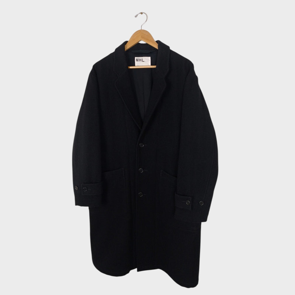 MHL MARGARET HOWELL Men's Black Heavyweight 100% Melton Wool Coat