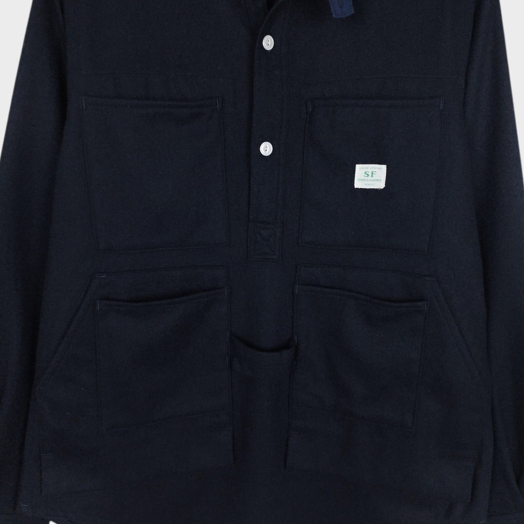 SASSAFRAS Men's Made in Japan Wool Utility Pullover Overshirt