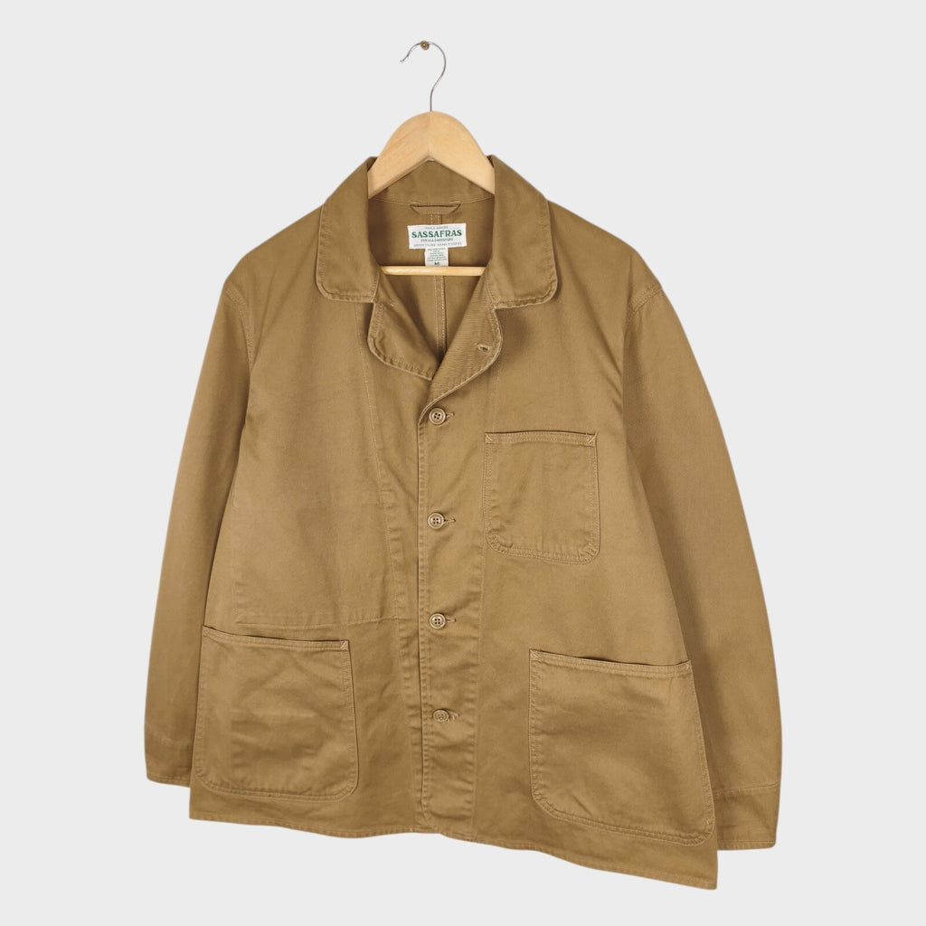 SASSAFRAS Men's Made in Japan Beige Heavy Cotton Twill Sprayer Chore Jacket