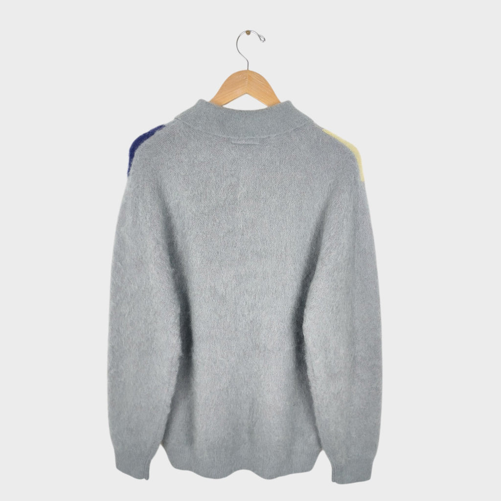 BEAMS PLUS Men's Grey 9 Gauge Shaggy Mohair Blend Polo Shirt Jumper