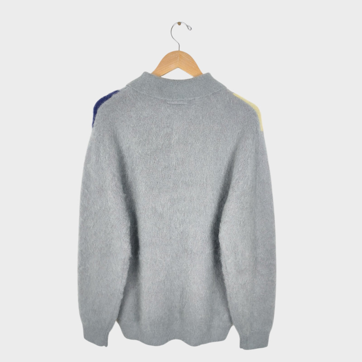 BEAMS PLUS Men's Grey 9 Gauge Shaggy Mohair Blend Polo Shirt Jumper