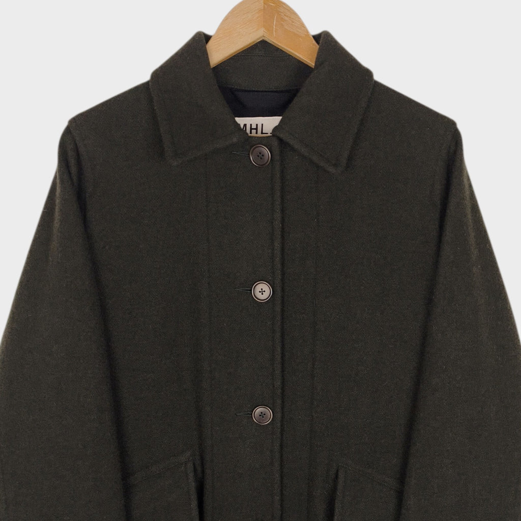 MHL MARGARET HOWELL Women's Dark Green 100% Wool Coat