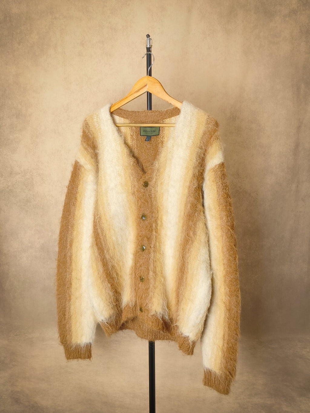 UNIFORM BRIDGE Men's Striped Shaggy Grunge Relaxed Fit Cardigan