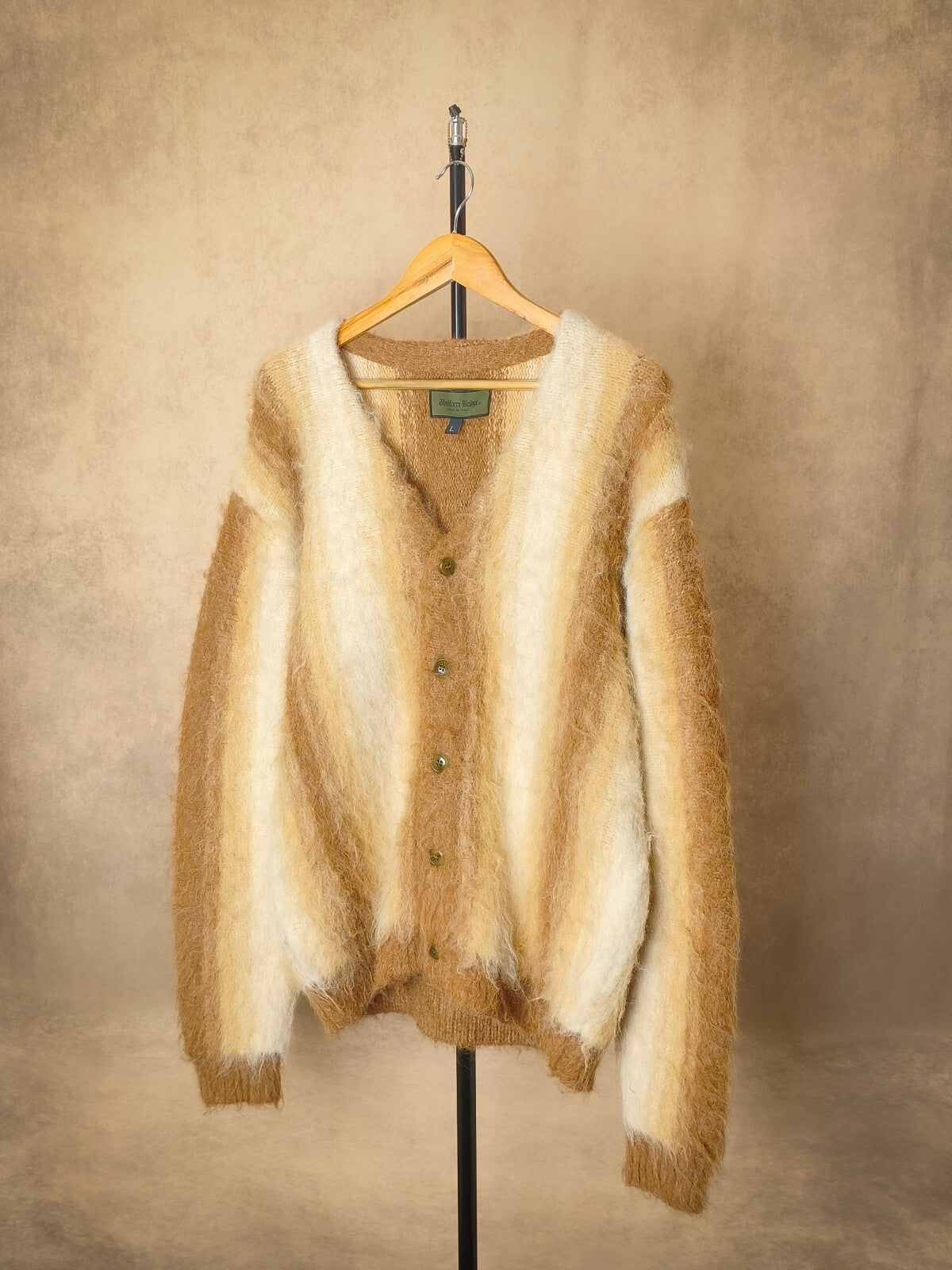 UNIFORM BRIDGE Men's Striped Shaggy Grunge Relaxed Fit Cardigan