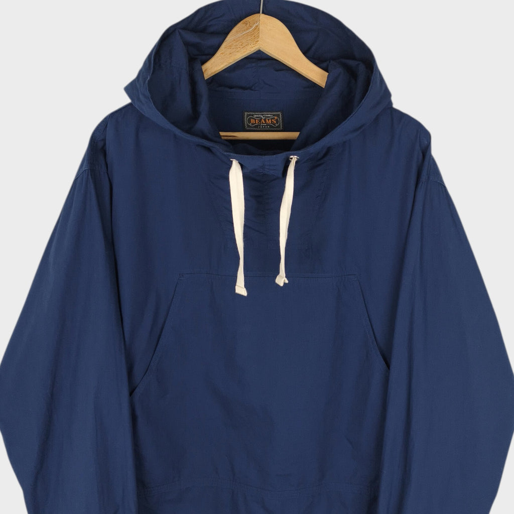 BEAMS PLUS Men's Navy Blue Oversized Fit Sports Smock Anorak Parka Jacket