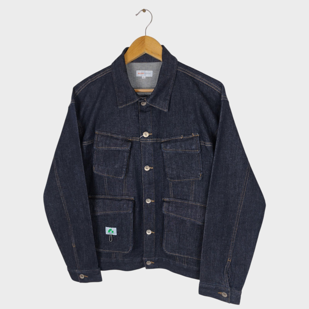 BEAMS Men's Dark Blue Cropped Denim Utility Chore Jacket