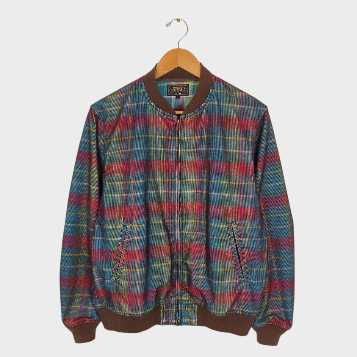 BEAMS PLUS Men's Multicoloured Checked Corduroy Bomber Jacket