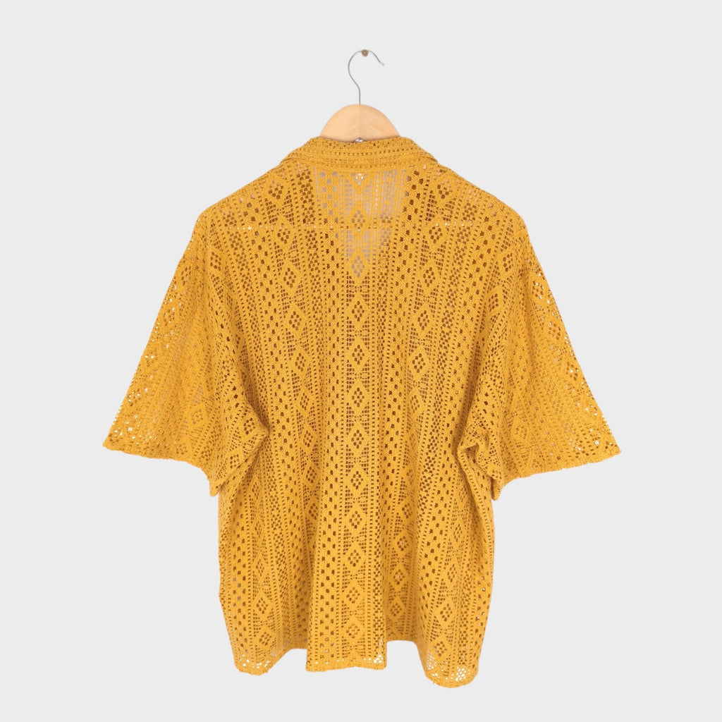 BEAMS B:MING Men's Yellow Crochet Short Sleeved Shirt