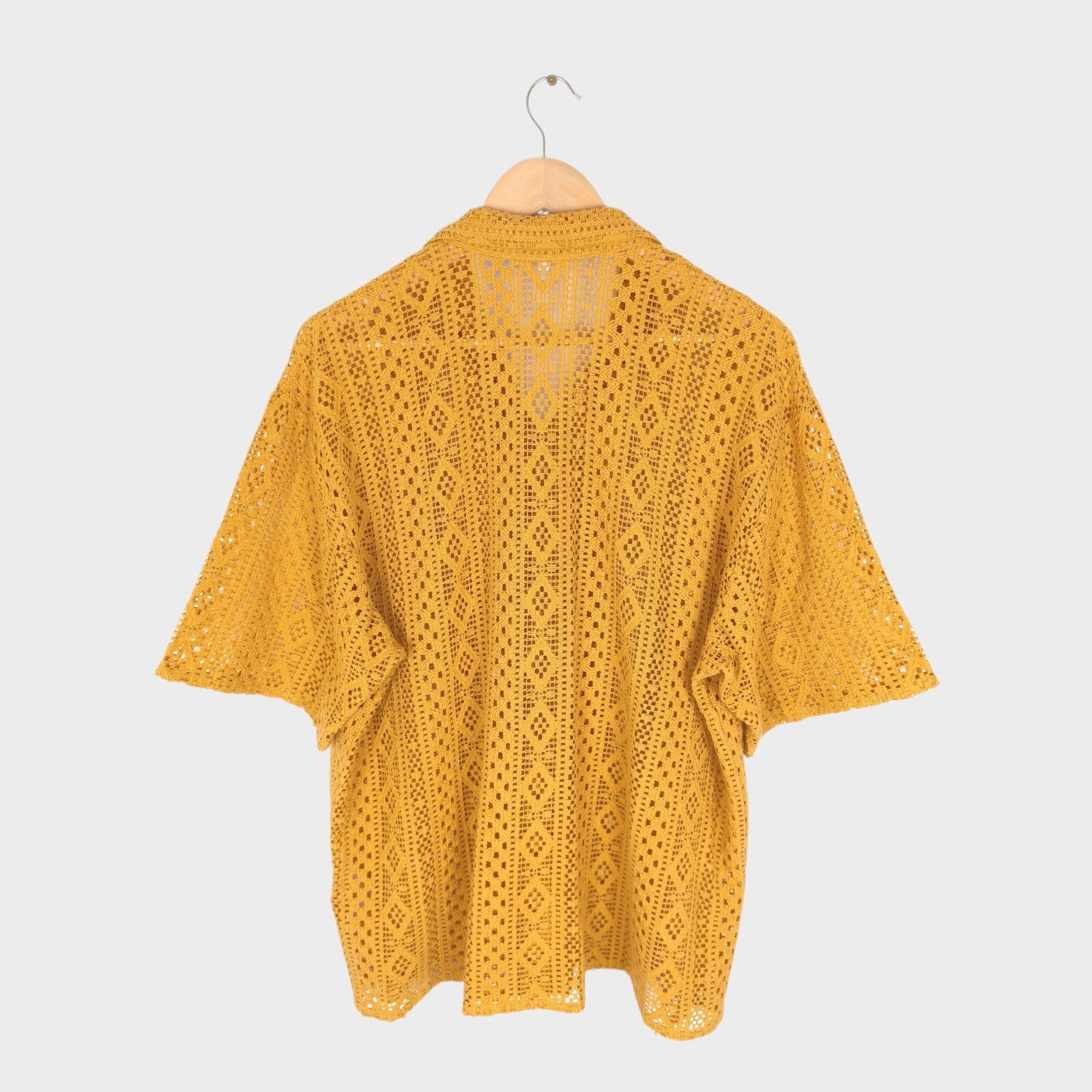 BEAMS B:MING Men's Yellow Crochet Short Sleeved Shirt