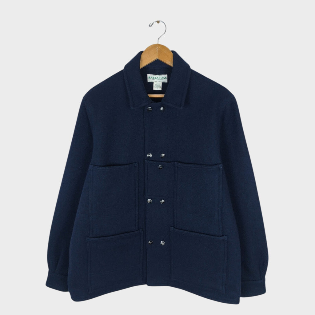 SASSAFRAS Men's Made in Japan Navy Blue Melton Wool Leaf Blower Jacket