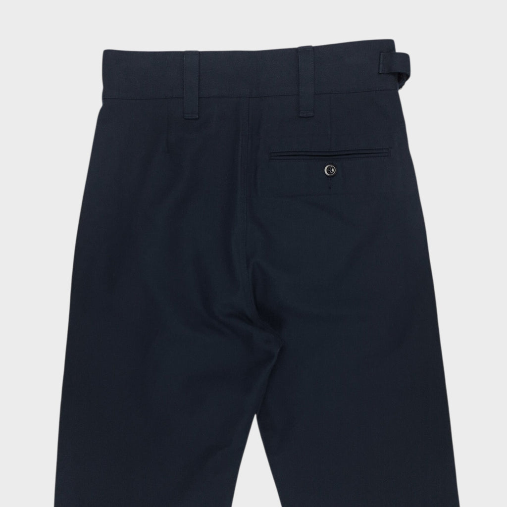 MHL MARGARET HOWELL Men's Navy Blue 60/40 Cotton Wool Blend Pleated High Waist Trousers