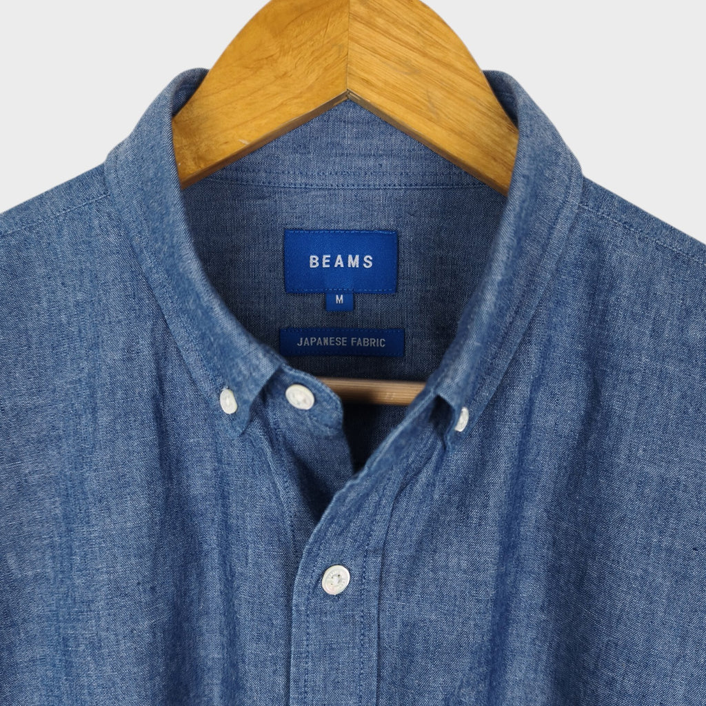 BEAMS Men's Blue Denim Chambray Oversized Fit Shirt