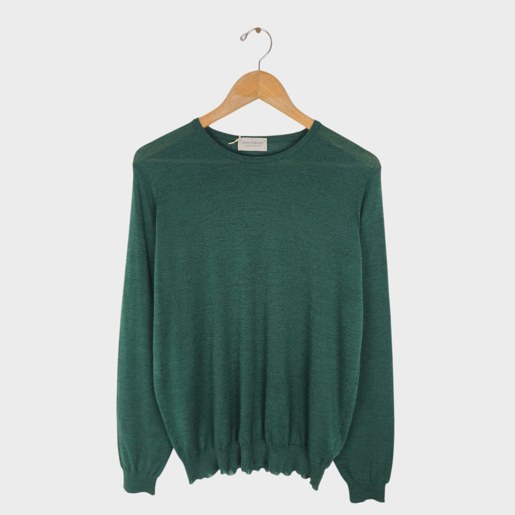 JOHN SMEDLEY Men's Bottle Green Cotton/Wool Clundy Jumper