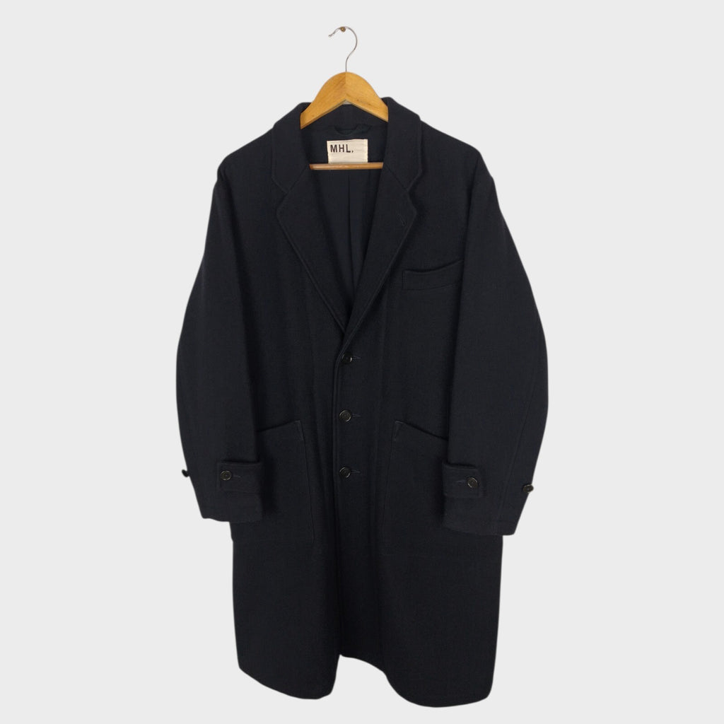 MHL MARGARET HOWELL Men's Black Heavyweight 100% Melton Wool Coat