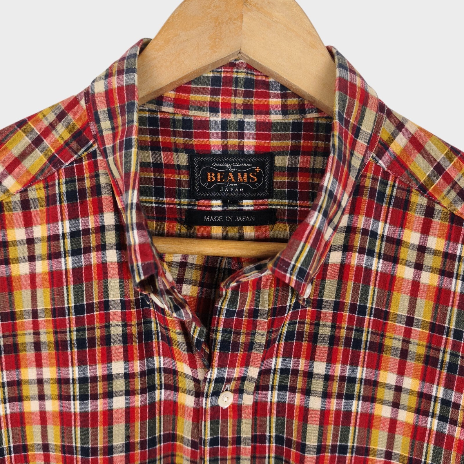 BEAMS PLUS Men's Made in Japan Lightweight Cotton Checked Short Sleeved Shirt