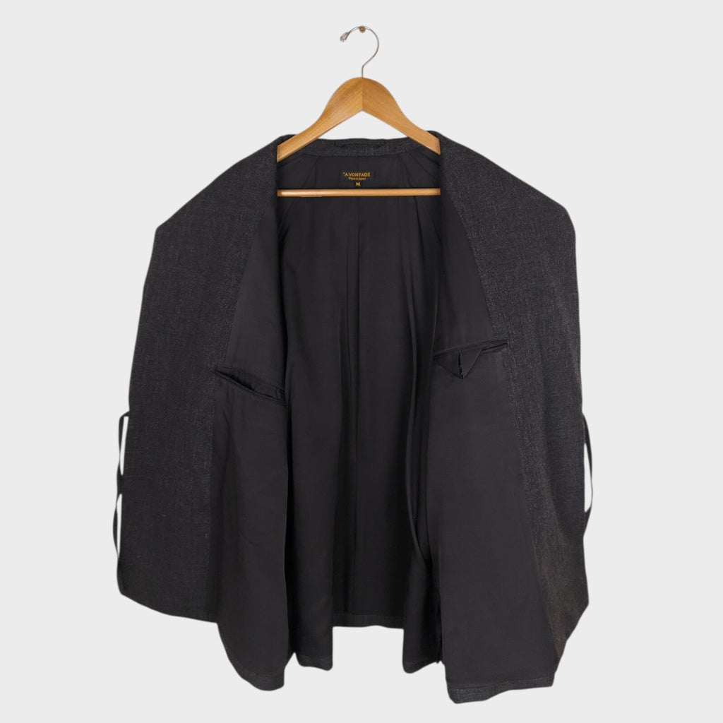 A VONTADE Men's Made in Japan Dark Grey Wool Robe Kimono Coat