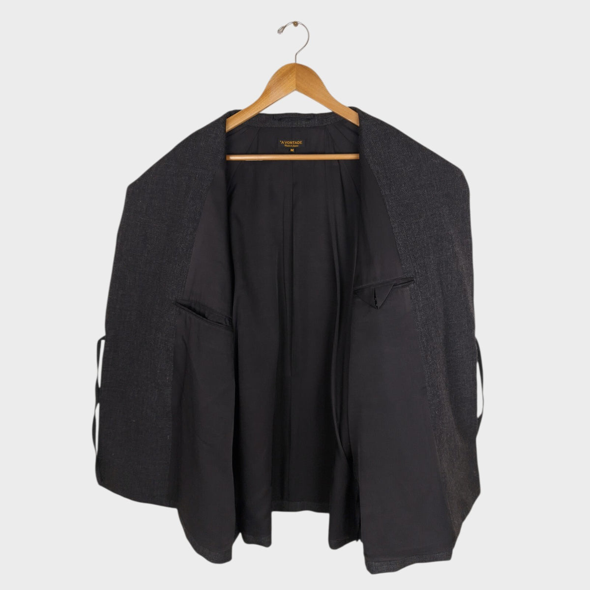 A VONTADE Men's Made in Japan Dark Grey Wool Robe Kimono Coat