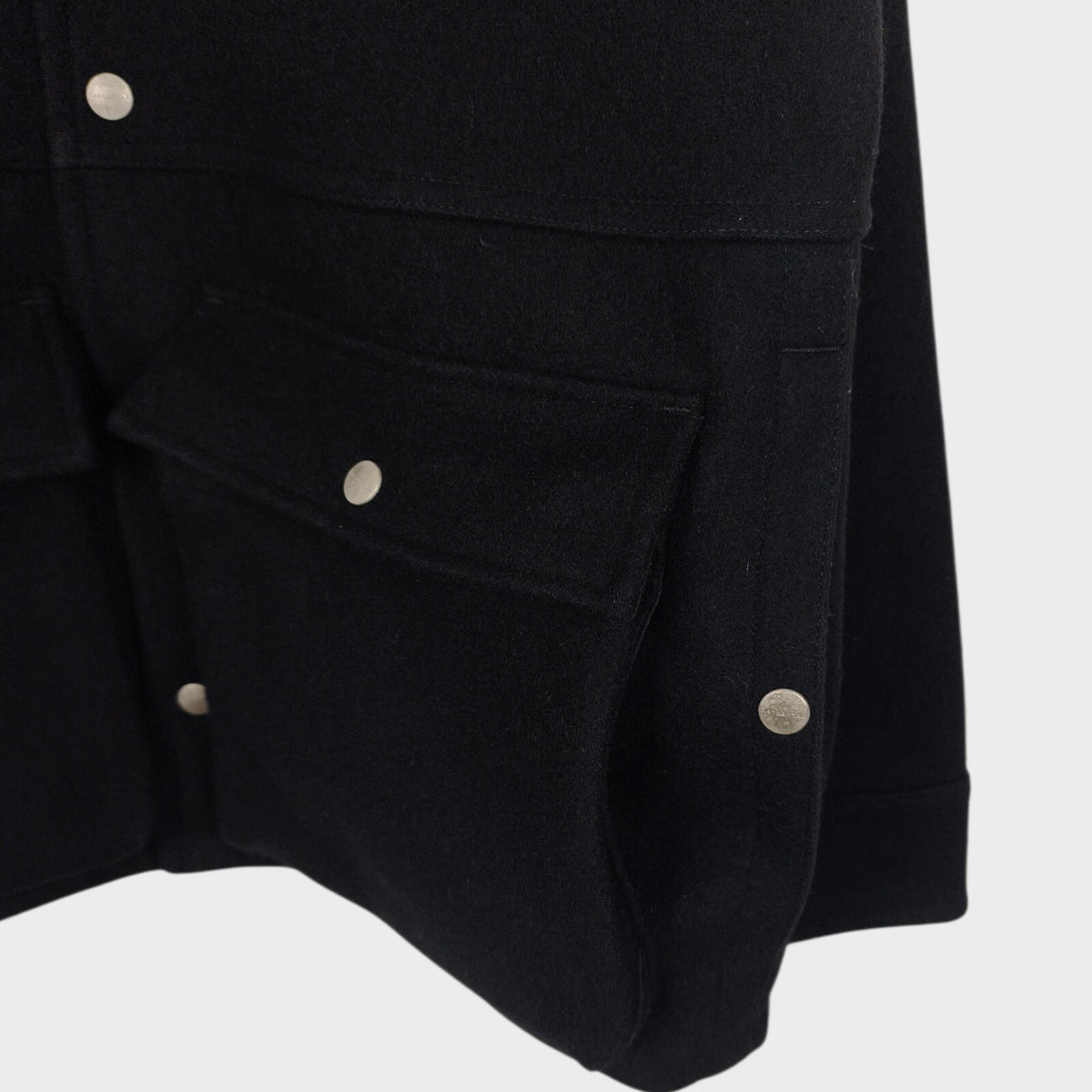 SASSAFRAS Men's Made in Japan Black Heavyweight Melton Wool Flower Hunter Jacket