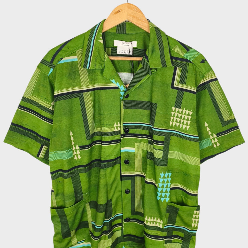 NORBIT BY HIROSHI NOZAWA Men's Green All-Over Print Aloha Shirt