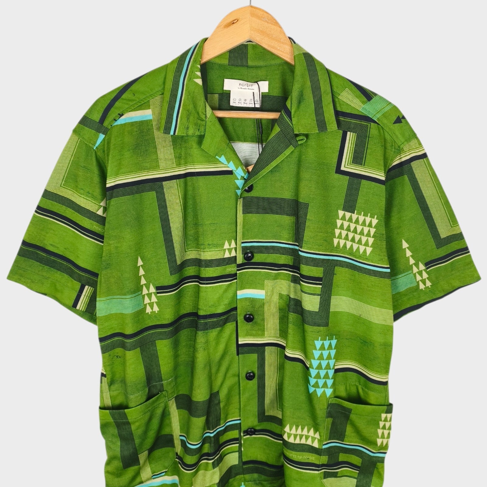 NORBIT BY HIROSHI NOZAWA Men's Green All-Over Print Aloha Shirt